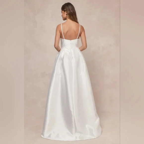 Lulu's Dreamy Forever White Taffeta Rosette Maxi Dress with Pockets S Wedding - Picture 5 of 12